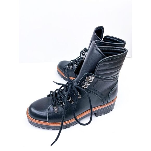 Marc Fisher Iston Combat Moto Hiker Boots Black - Picture 4 of 6